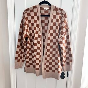 Maurices Brown and Cream Checkered Cardigan